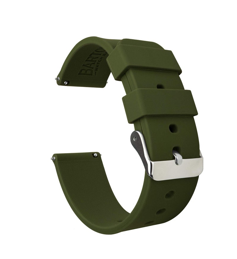 BARTON WATCH BANDS 20mm Army Green Soft Silicone Quick Release Straps - Image 1